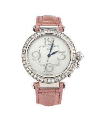 Pre-Owned Cartier - Pasha de Cartier Automatic Watch in White Gold and Alligator with Diamond Bezel and Mother of Pearl 42mm