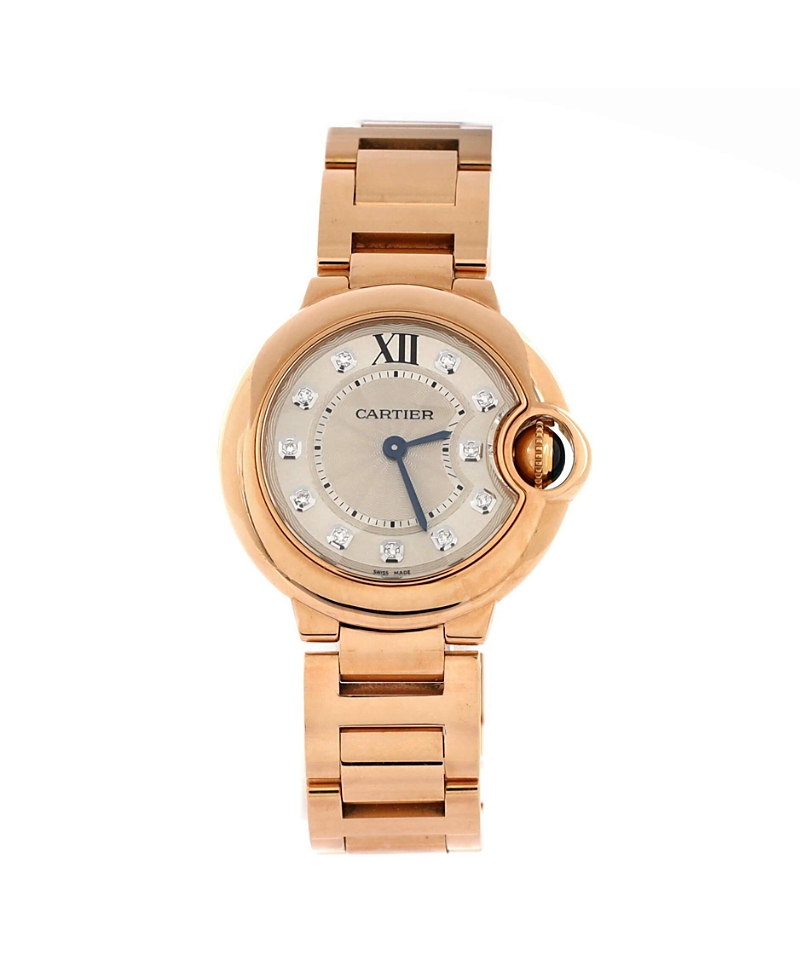 Pre-owned Pre-owned Cartier Cartier Ballon Bleu De Cartier Quartz Watch In Rose Gold And Diamond Markers 28mm In Silver