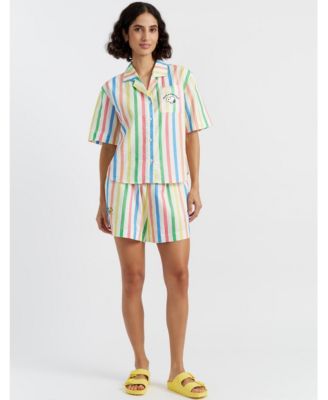Women's Linen-Cotton Snoopy Stripe Shorts