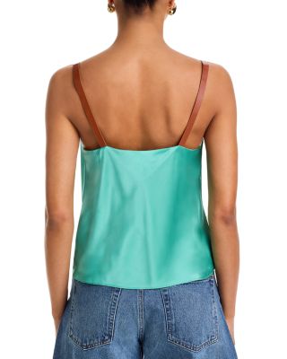 Luxe Buckle Strap Silk Cowl Neck Tank Top