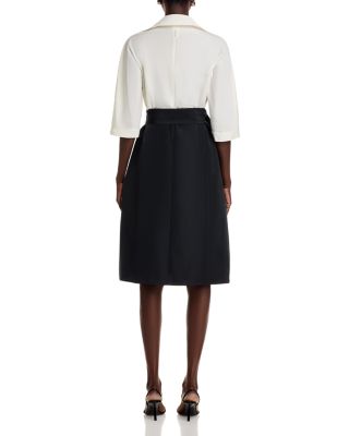 Taffeta Elbow Sleeve Belted A Line Dress