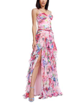 Lux Floral Cascading Ruffle Gown
