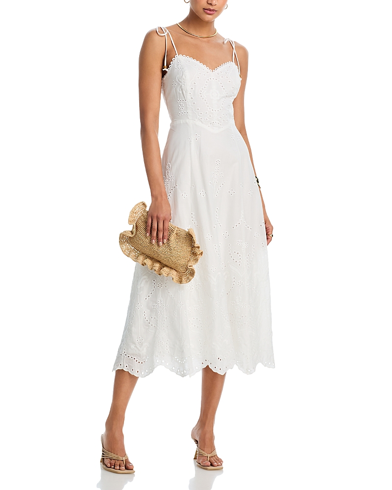 AQUA EYELET SWEETHEART MIDI DRESS - EXCLUSIVE