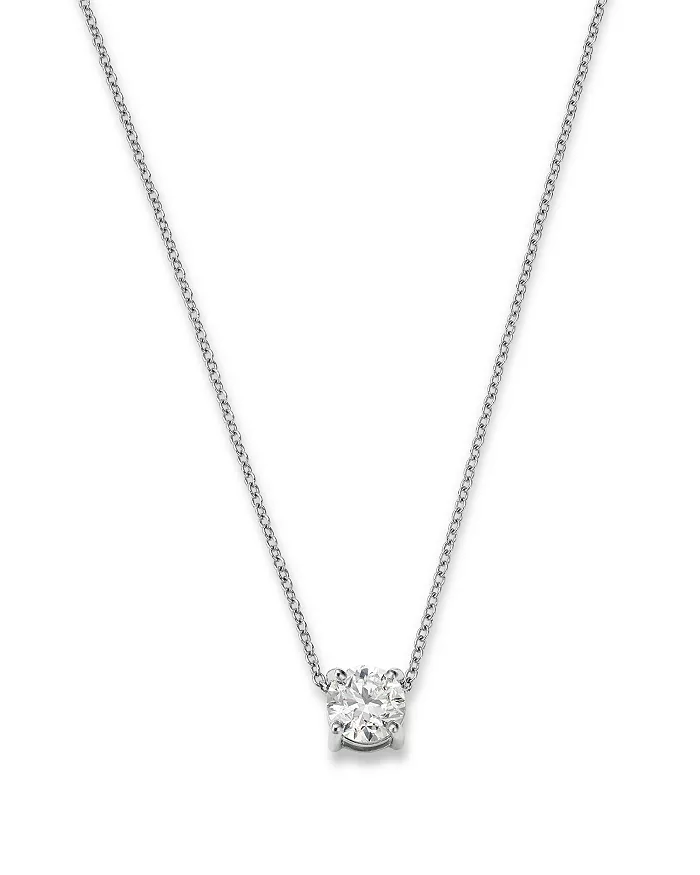 Certified Diamond Solitaire Pendant Necklace in 14K White Gold, 1.0 tcw