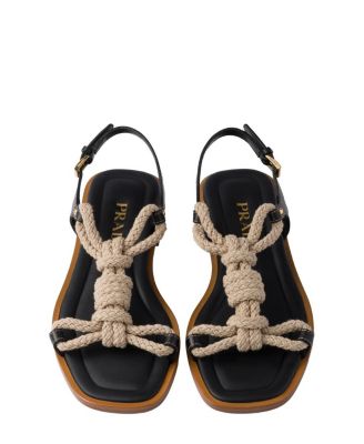 Women's Flat Leather and Cord Sandals
