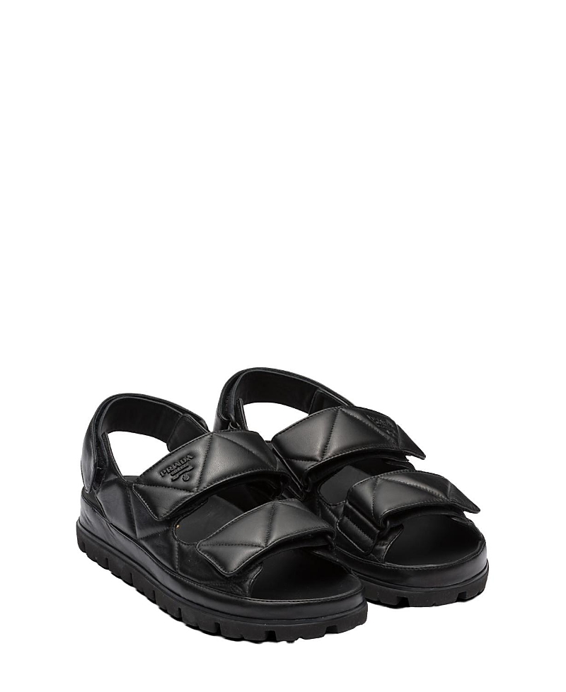 Prada Logo-lettering Quilted Leather Sandals In Black