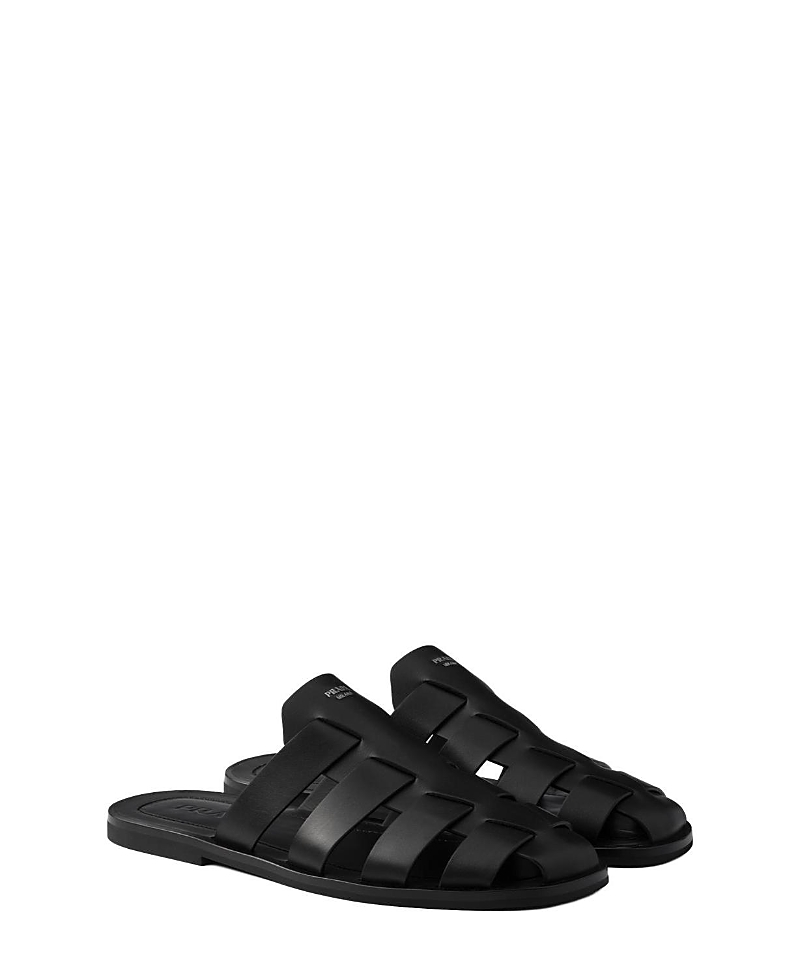 Shop Prada Men's Leather Fisherman Mules In Black