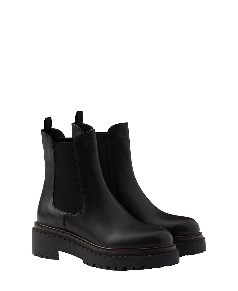 Prada Black Leather Ankle Boots In Black