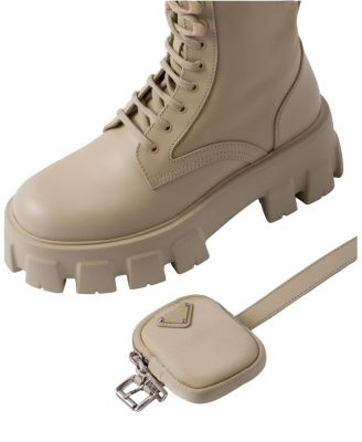 Prada Women's Monolith Leather and Re-Nylon Boots with Pouch