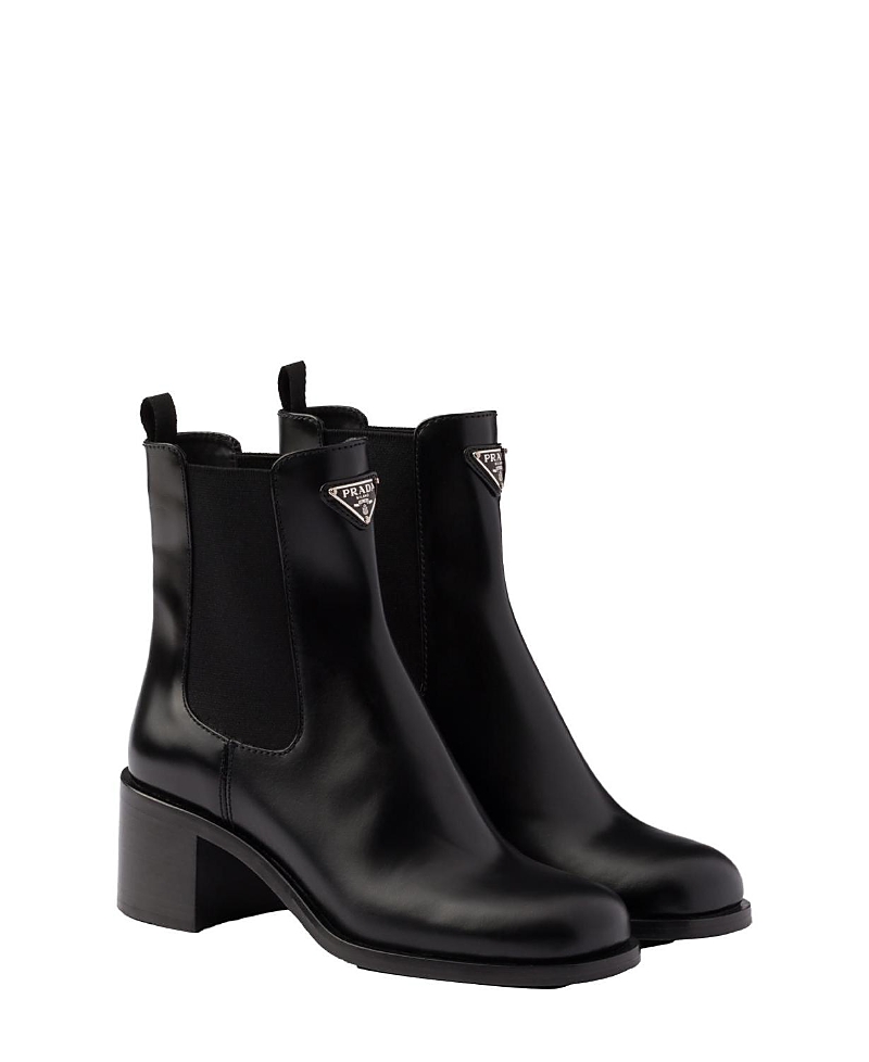 Prada Brushed Leather Booties In Black