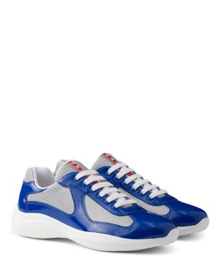 Men's Patent Leather and Technical Fabric Prada America's Cup Sneakers in Cobalt Blue/Silver