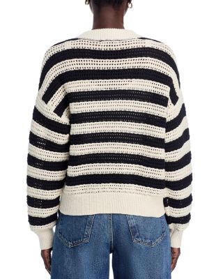 Open Knit Bomber Crewneck Cardigan Sweater