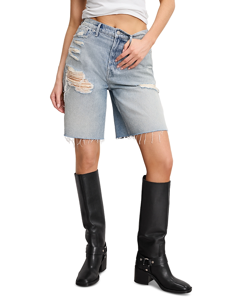 GOOD AMERICAN GOOD EXTREME BARREL DENIM SHORTS IN INDIGO809