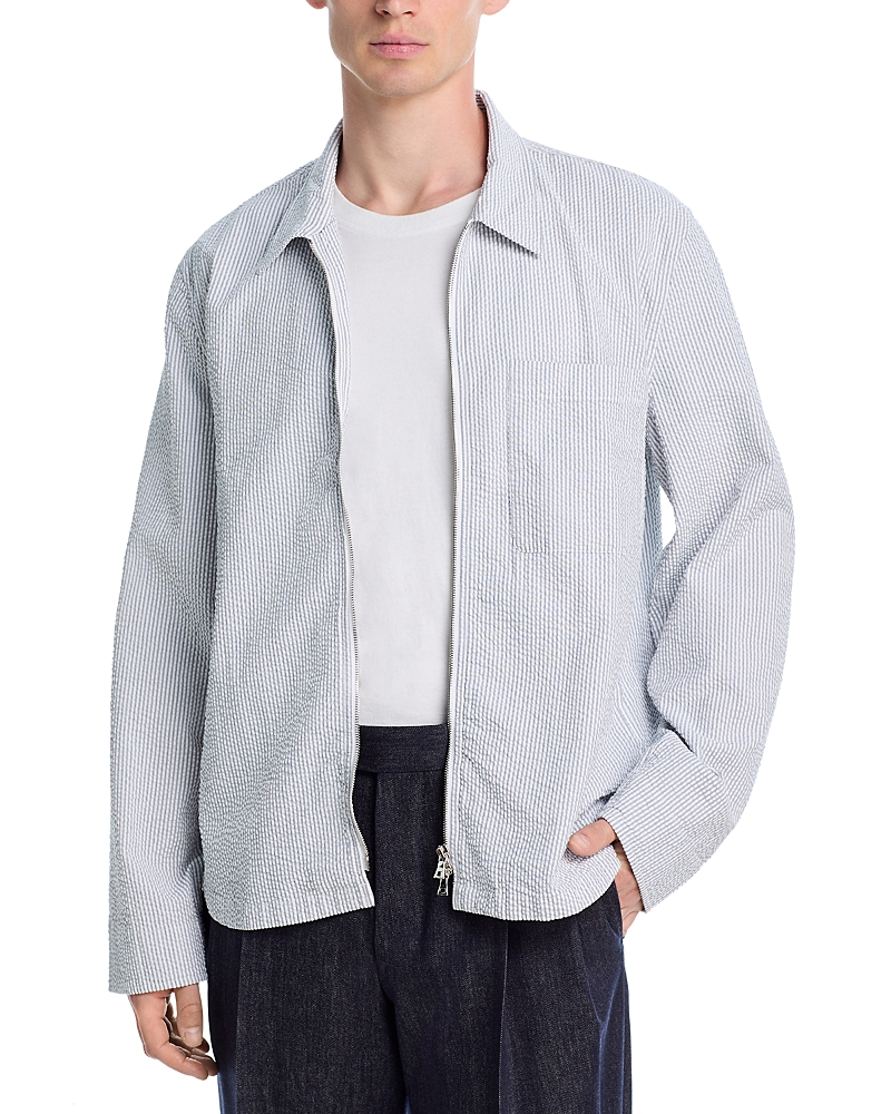 Shop Officine Generale Regular Fit Seersucker Shirt Jacket