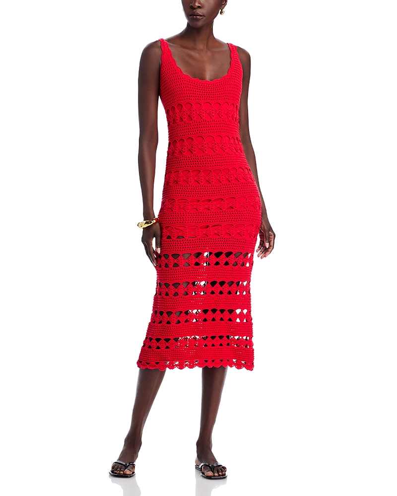Cara Cara Joan Crochet Scoop Neck Midi Dress In Red