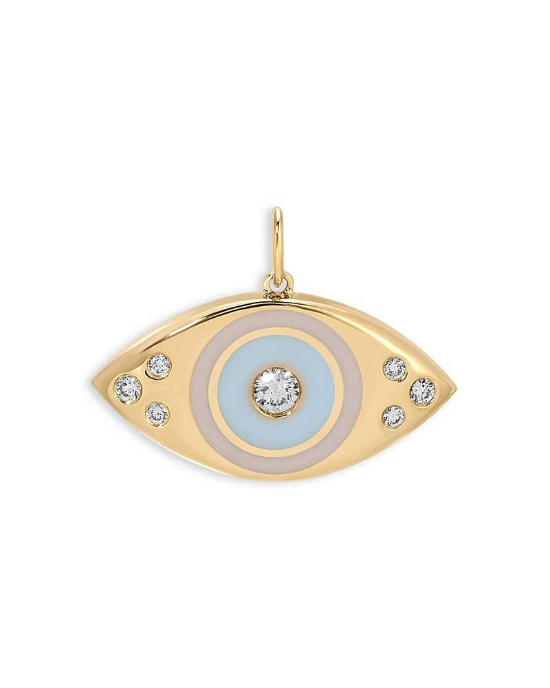 Ef Collection 14k Yellow Gold Jumbo Evil Eye Protection Charm With Diamonds, 0.17 Ct. T. W.