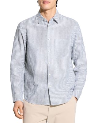 Theory - Irving Long Sleeve Linen Shirt in Summer Stripe