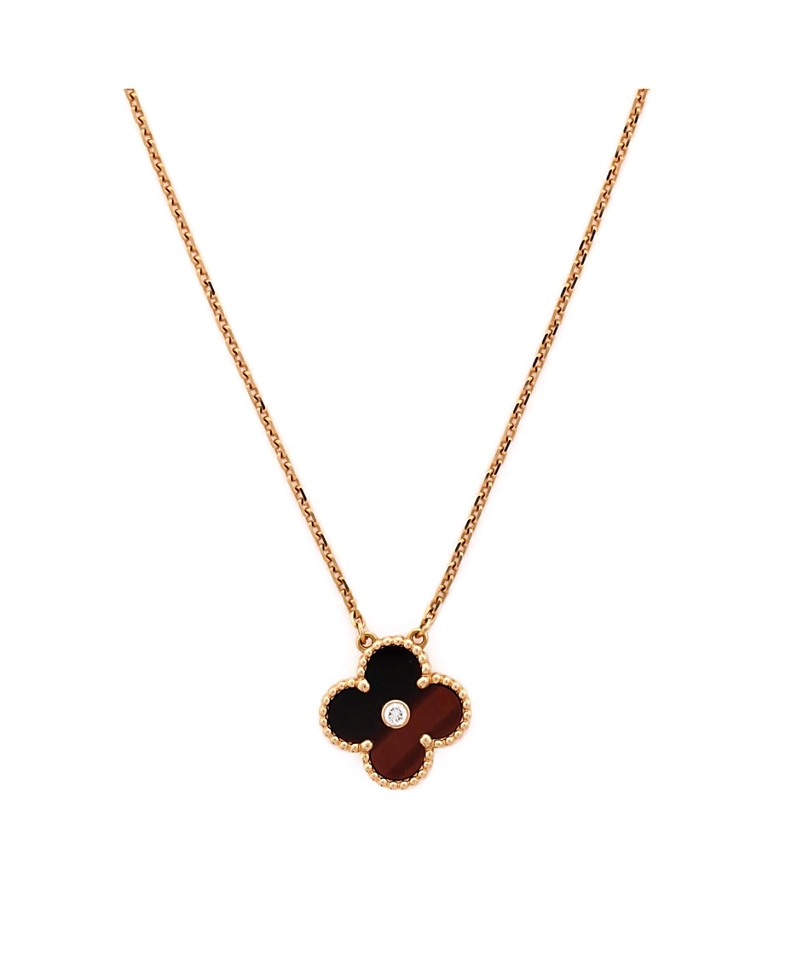 Pre-owned Pre-owned Van Cleef & Arpels Van Cleef & Arpels Vintage Alhambra Pendant Necklace 18k Rose Gold And Tiger Eye With Diam