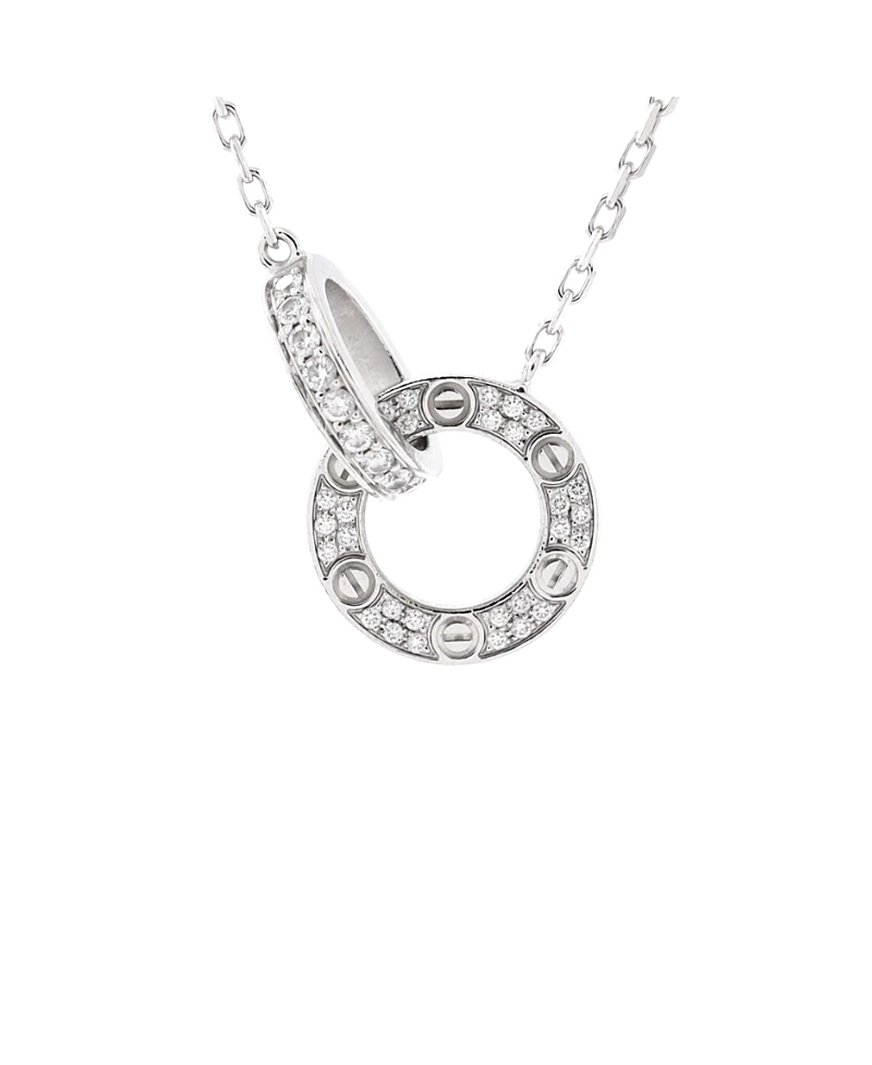 Pre-owned Pre-owned Cartier Cartier Love Interlocking Pave Necklace 18k White Gold And Diamonds