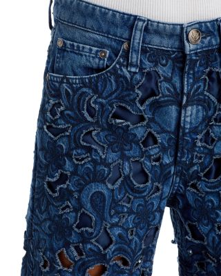 Logan High Rise Wide Leg Floral Cutout Jeans in Hyacinth