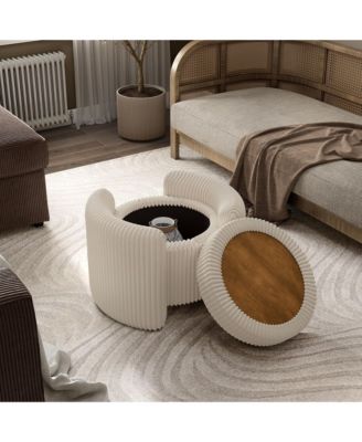 Lyla Chenille Round Storage Ottoman with Reversible Cushion