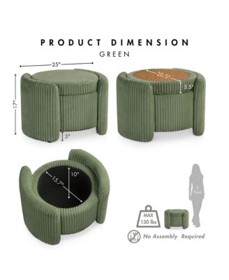 Lyla Chenille Round Storage Ottoman with Reversible Cushion