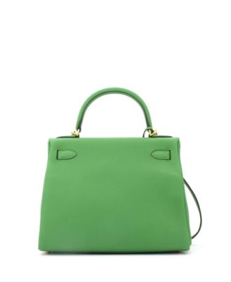 Kelly 28 Handbag Green Togo with Gold Hardware