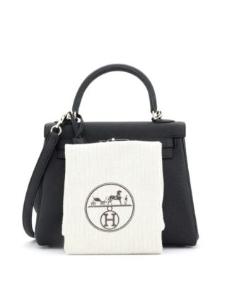 Kelly 25 Handbag Black Togo with Palladium Hardware