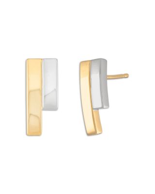 14K White & Yellow Gold Double Bar Stud Earrings