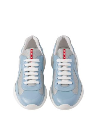 Men's Patent Leather and Technical Fabric America's Cup Sneakers in Sky Blue
