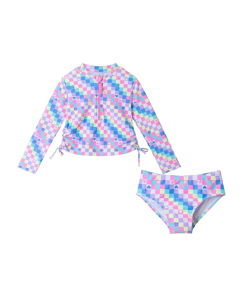ANDY & EVAN GIRLS' CHECKERED LONG SLEEVE RASHGUARD SET - LITTLE KID, BIG KID