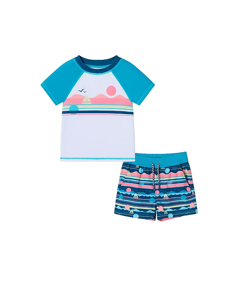 Andy & Evan Boys' Sailboat Horizon Rashguard And Swim Trunk Set - Little Kid