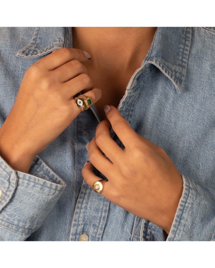Colored Pavé Evil Eye Signet Pinky Ring