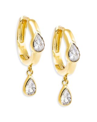 By Adina Eden - Cubic Zirconia Pear Dangle Hoop Earrings
