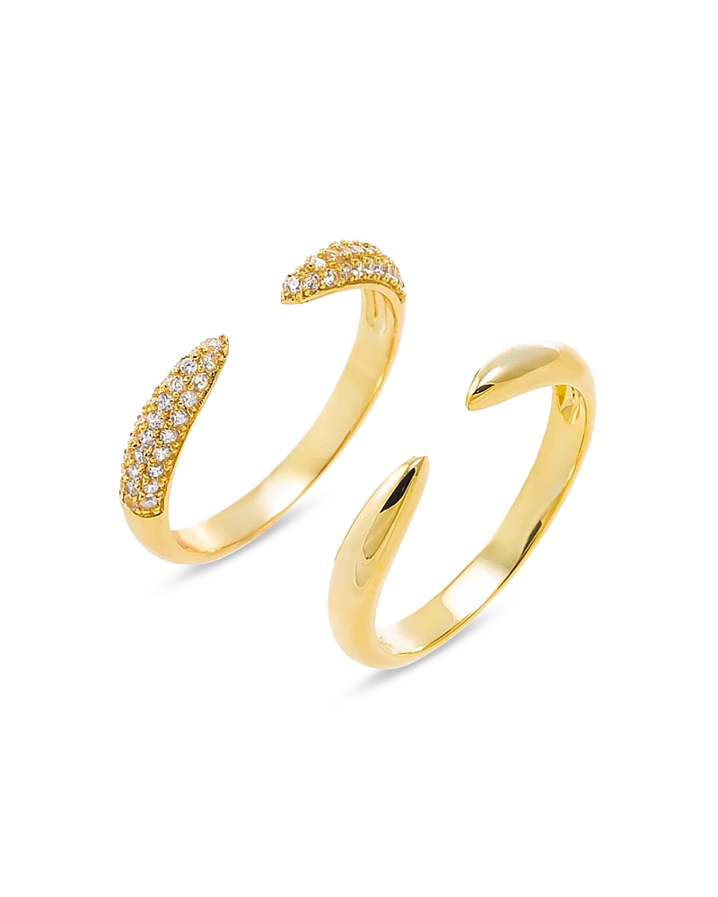 By Adina Eden Pave X Solid Double Claw Ring, Set Of 2