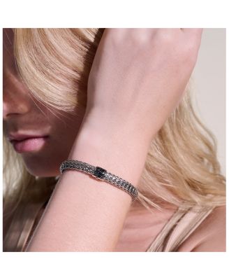 Sterling Silver Icon Bracelet with Pav&eacute; Black Sapphire, 6.5mm