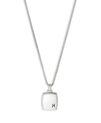 Men's Sterling Silver ID Black Sapphire Tag Pendant Necklace, 22" 