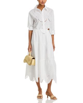 AQUA - Button Front Eyelet Top & Eyelet Midi Skirt - Exclusive