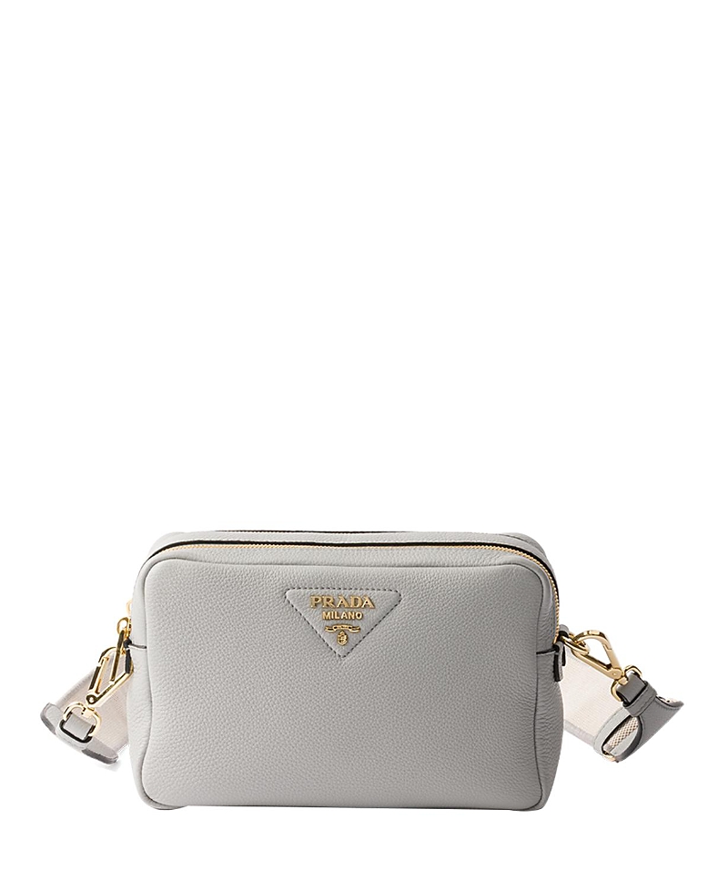 Prada Small Leather Shoulder Bag In Clay Gray