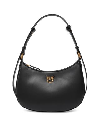PINKO - Half Moon Black Leather Shoulder Bag