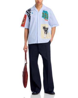 Mixed Media Boxy Fit Bowling Shirt 