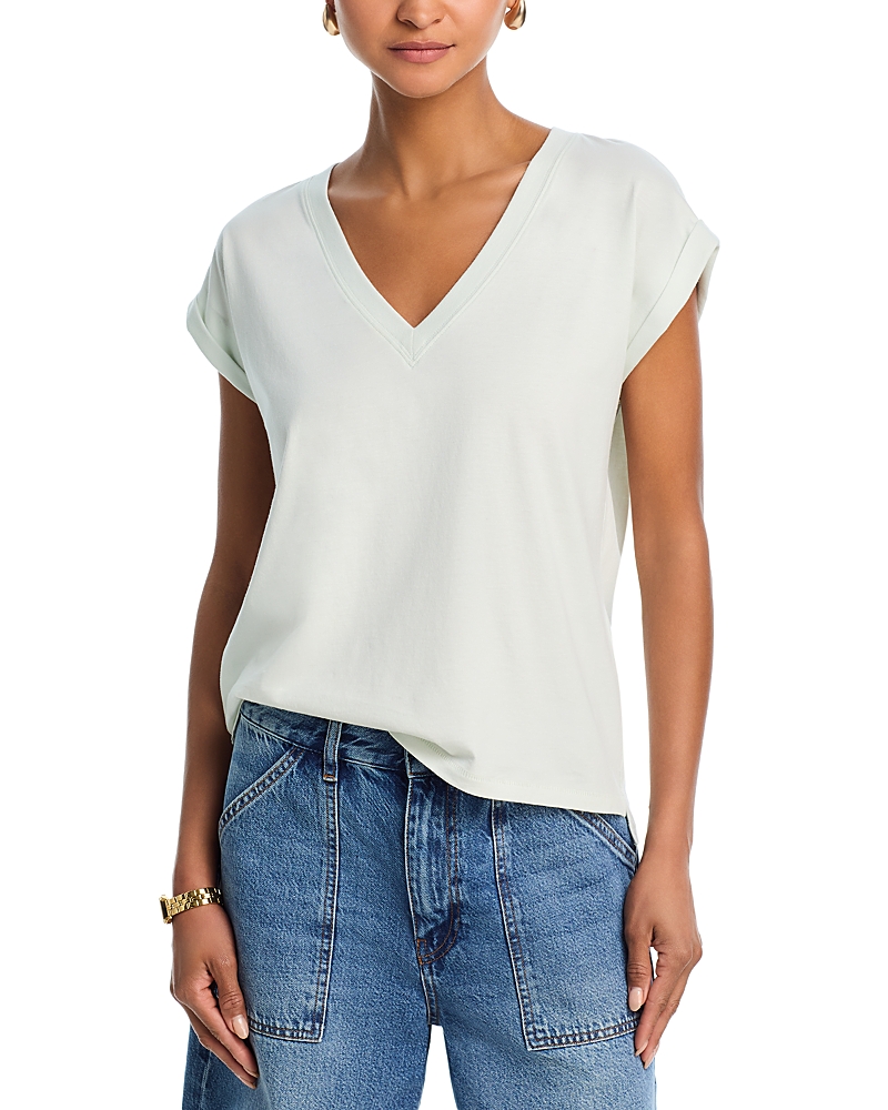 Frame Le Mid Rise V Neck Tee In Blanc In White