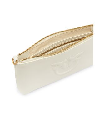 Horizontal Flat Mini White Leather Wristlet