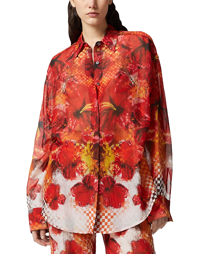 Pinko Shirt With Red Flower And Check Print