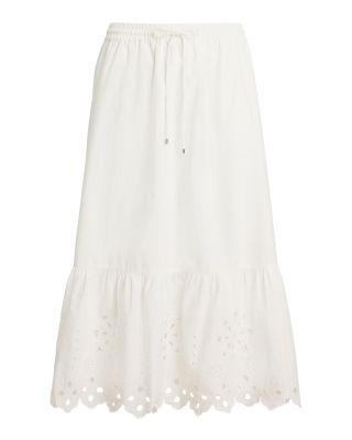 Ralph Lauren Eyelet Cotton Broadcloth Midi Skirt