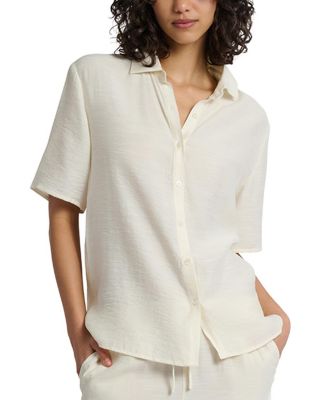 Crinkle Oversized Short Sleeve Button Up