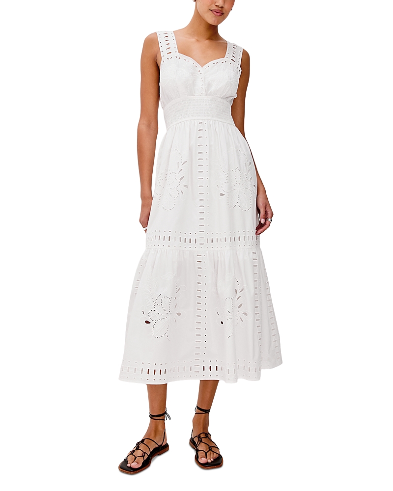 Rails Fawn Eyelet Embroidered Smocked Waist Cotton Sundress In White