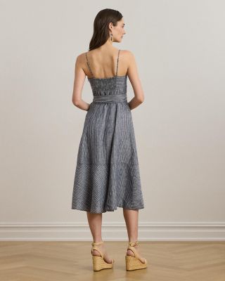 Striped Belted Linen Sleeveless Dress