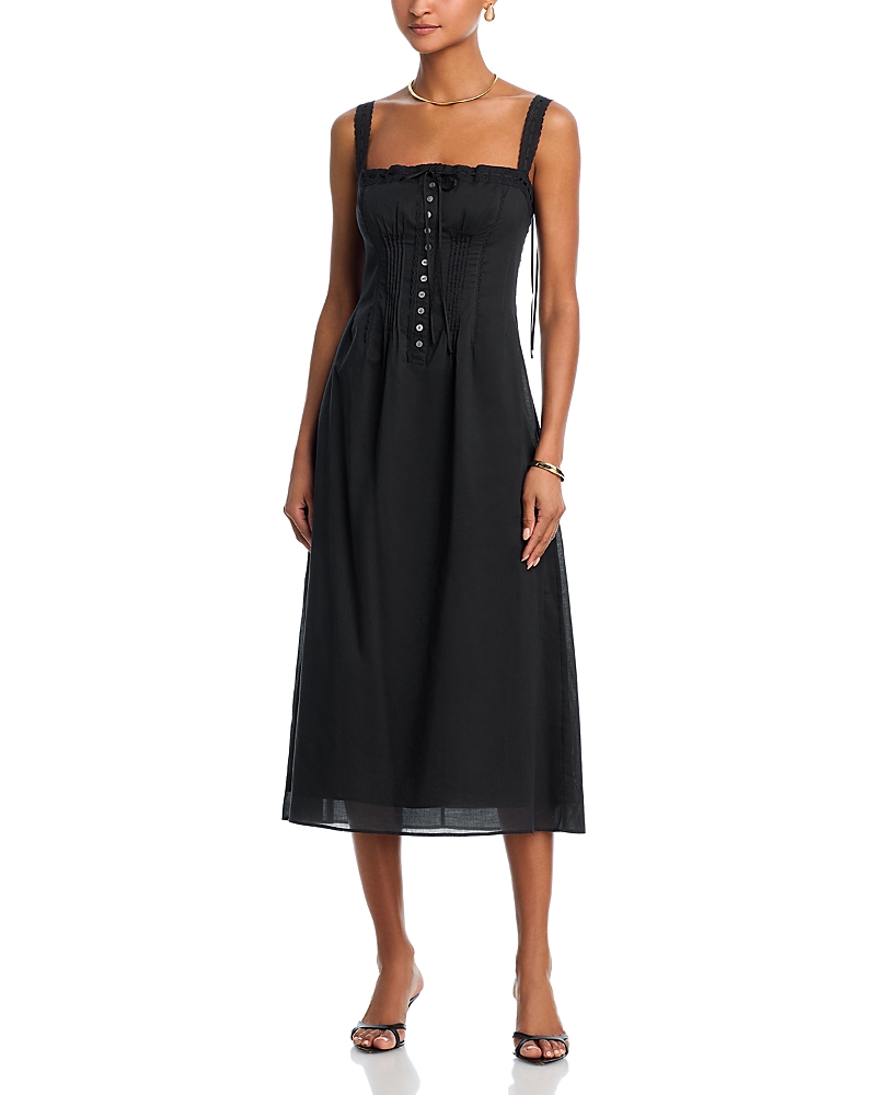 Shop Staud Matilde Lace Trim Midi Dress
