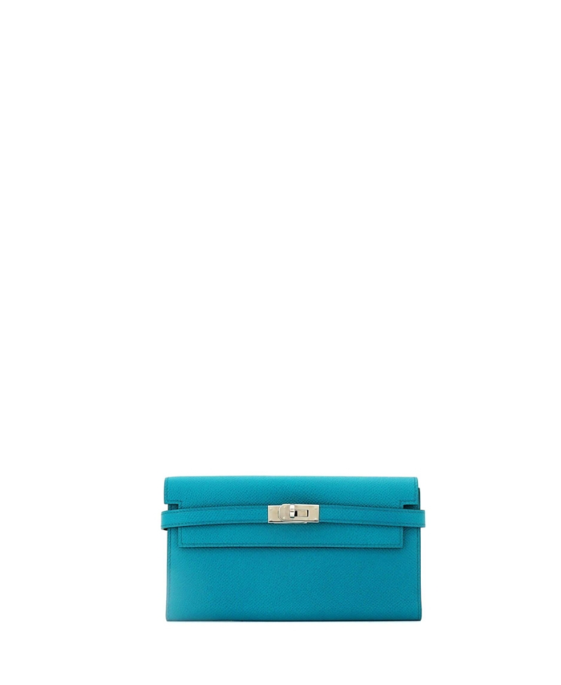 Pre-owned Pre-owned Hermes Hermes Long Kelly Wallet Epsom In Blue